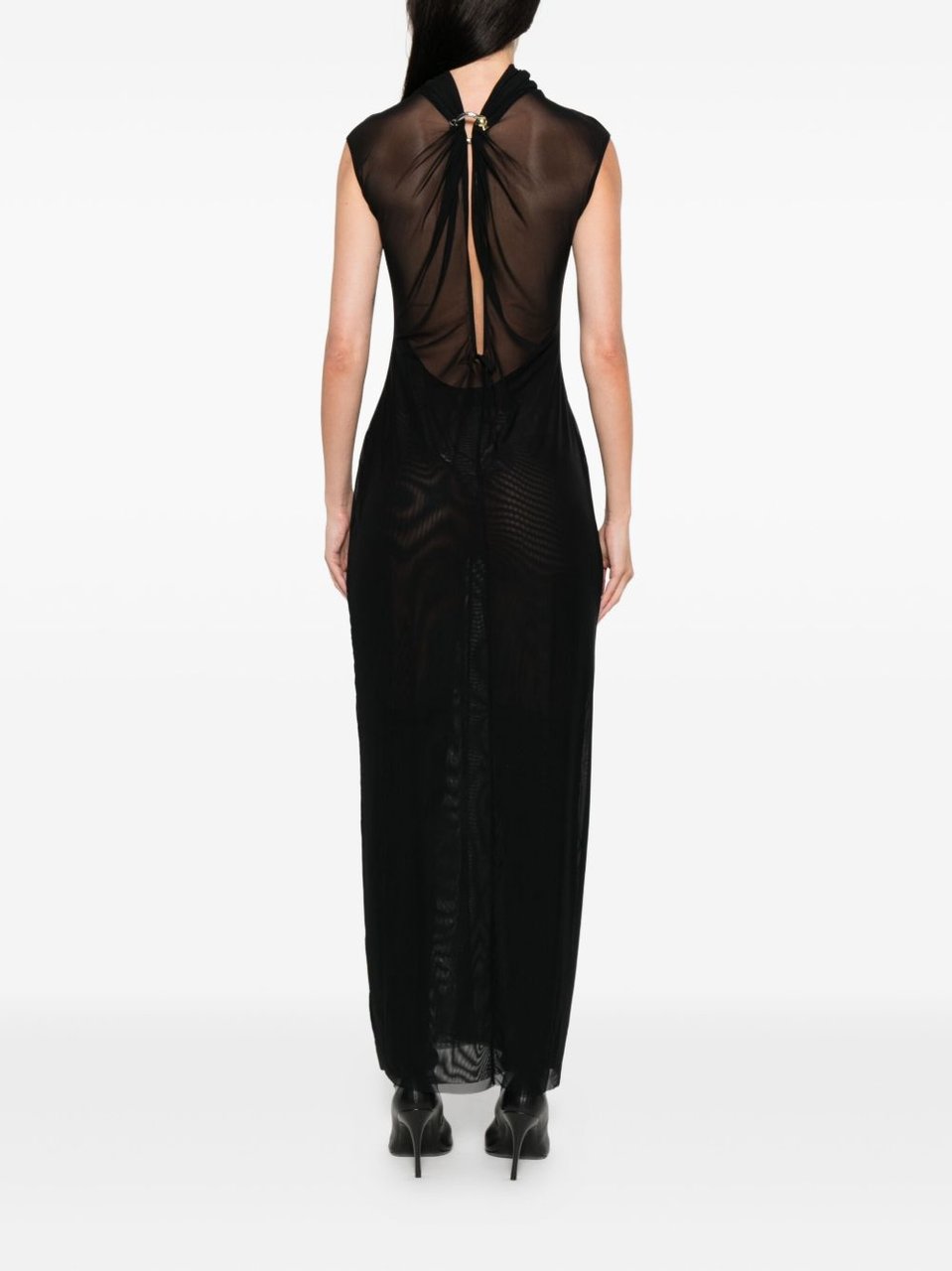 Jean Paul Gaultier Sleeveless Semi-Sheer Black Maxi Dress Zwart