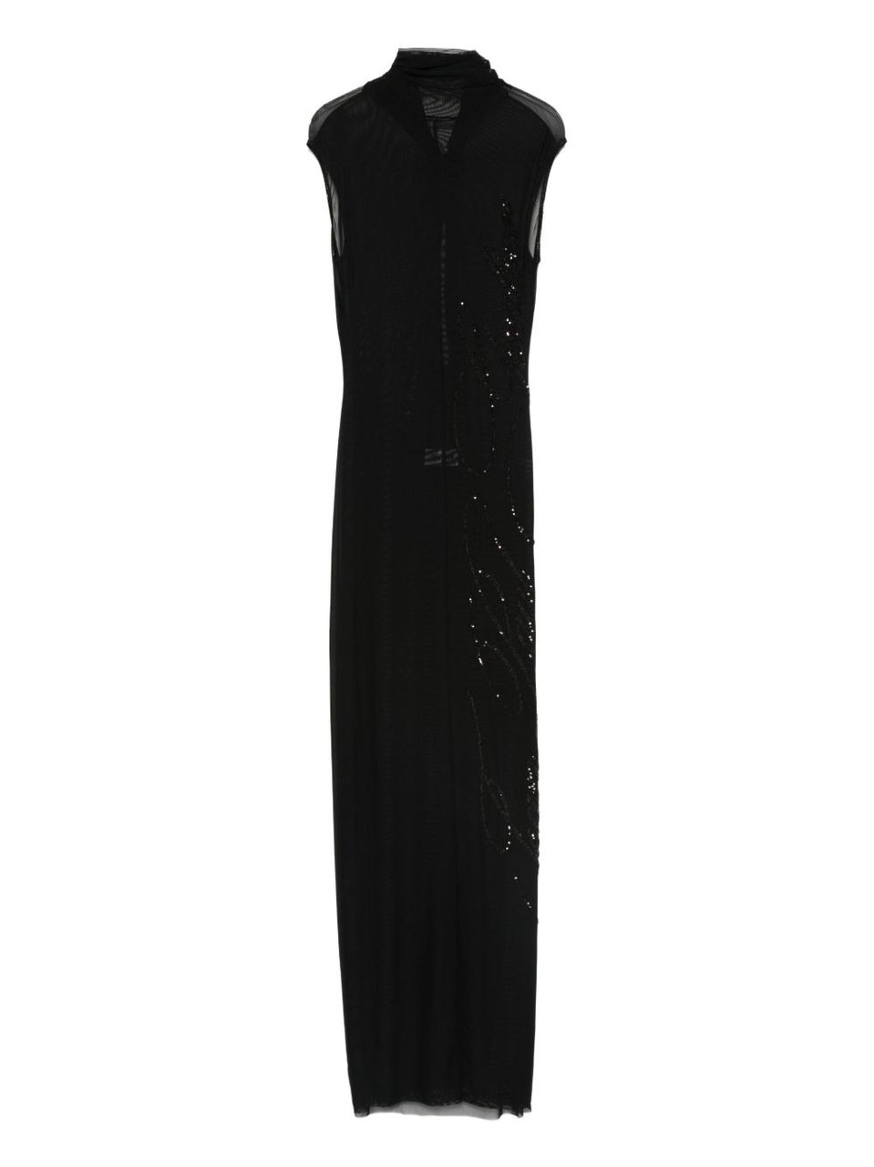 Jean Paul Gaultier Sleeveless Semi-Sheer Black Maxi Dress Zwart