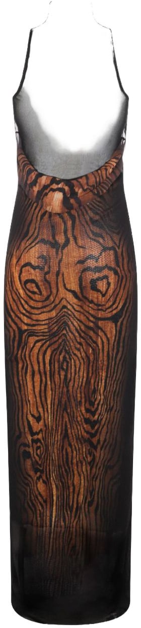 Jean Paul Gaultier Wood Grain Print Maxi Dress Zwart