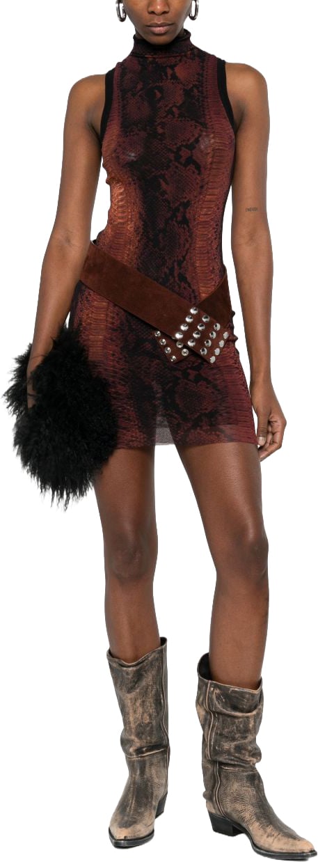 Jean Paul Gaultier Body-Hugging Mini Dress with Snake Print in Silk Zwart