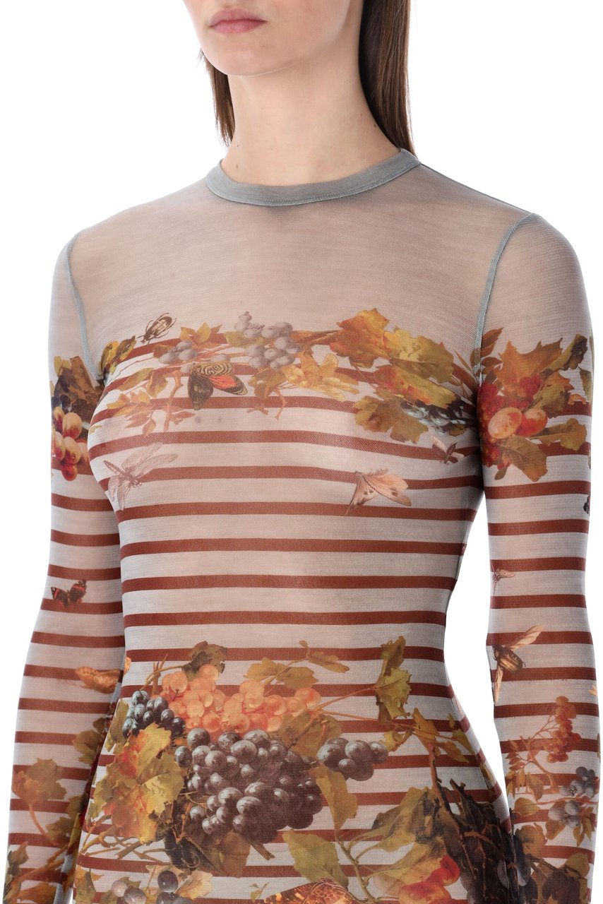 Jean Paul Gaultier Mesh Long Dress Mariniere Grape Light Blue Multi Divers