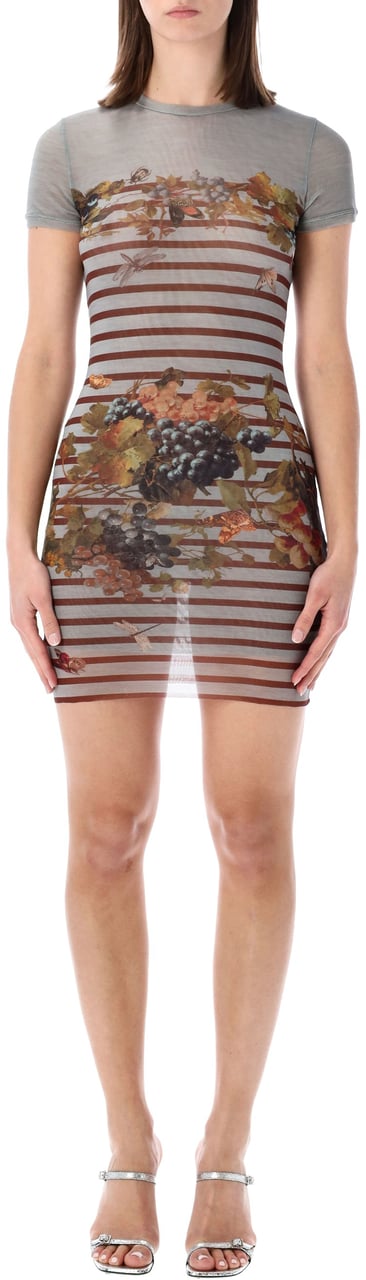 Jean Paul Gaultier Mesh Mini Dress Mariniere Grape Light Blue Multi Divers