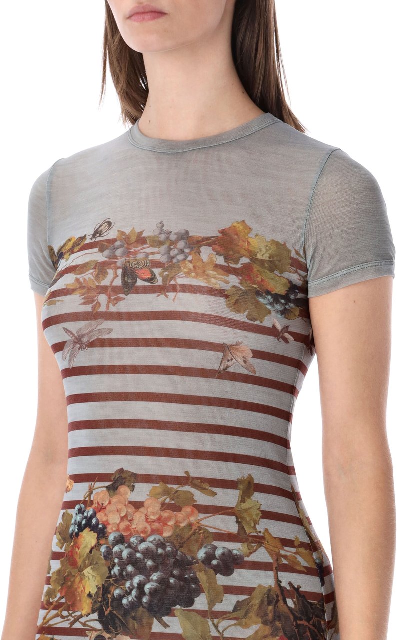 Jean Paul Gaultier Mesh Mini Dress Mariniere Grape Light Blue Multi Divers