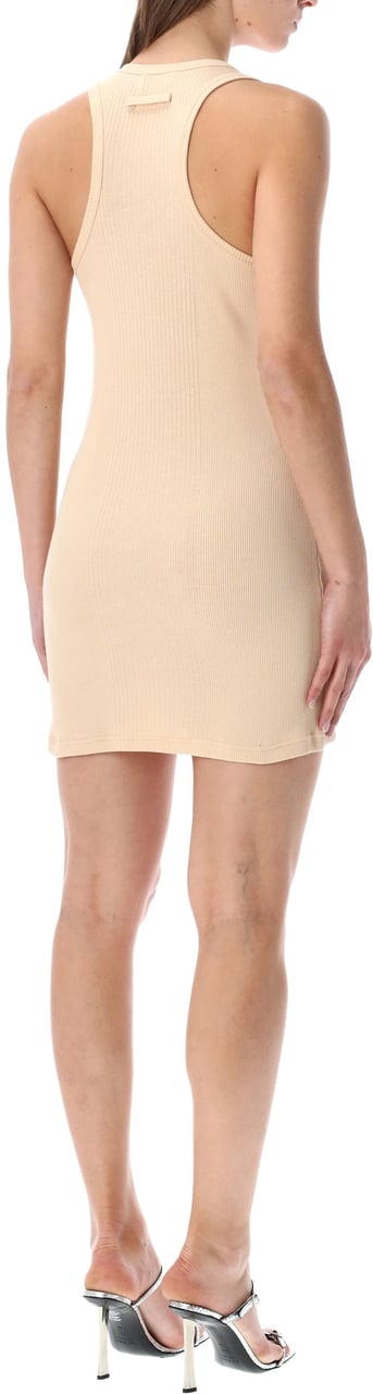 Jean Paul Gaultier Cotton Rib Short Dress Gaultier Buckles Nude Neutraal
