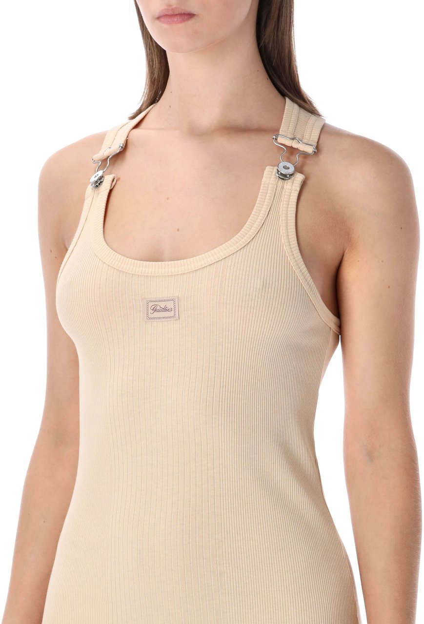Jean Paul Gaultier Cotton Rib Short Dress Gaultier Buckles Nude Neutraal