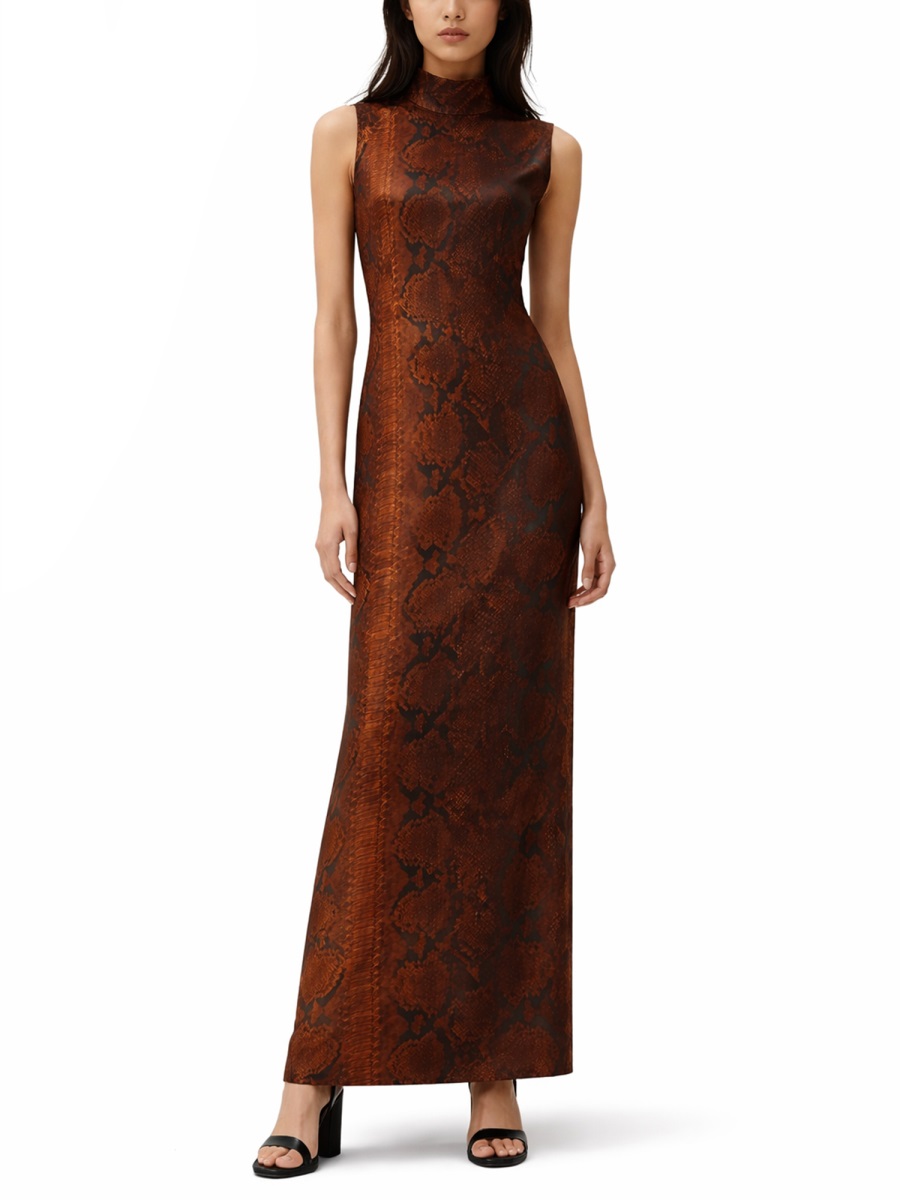 Jean Paul Gaultier Python Print Viscose Cut-Out Maxi Dress Zwart