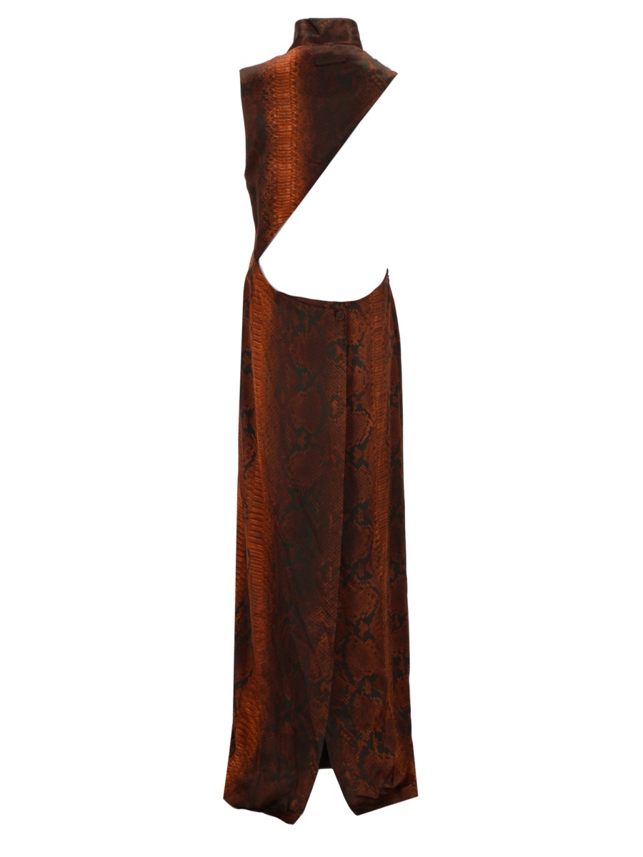 Jean Paul Gaultier Python Print Viscose Cut-Out Maxi Dress Zwart