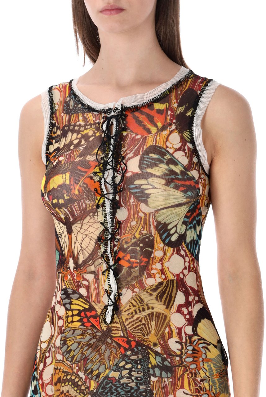Jean Paul Gaultier Mesh Lacing Dress Papillon Yellow Multi Geel