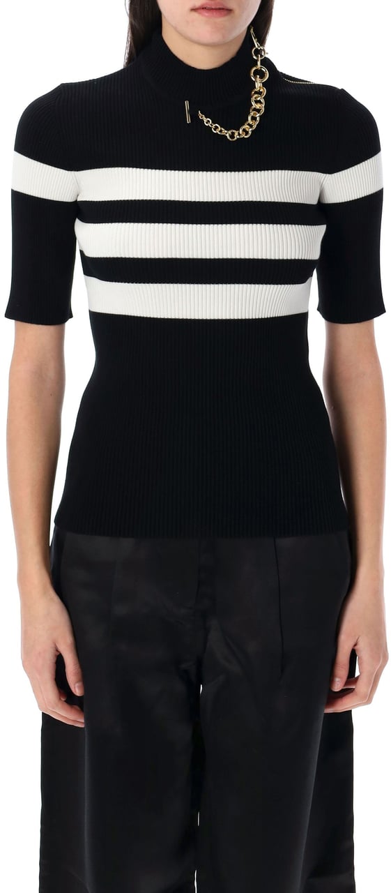 Jean Paul Gaultier Knitted Stripe Short Sleeve Knit Nero Zwart