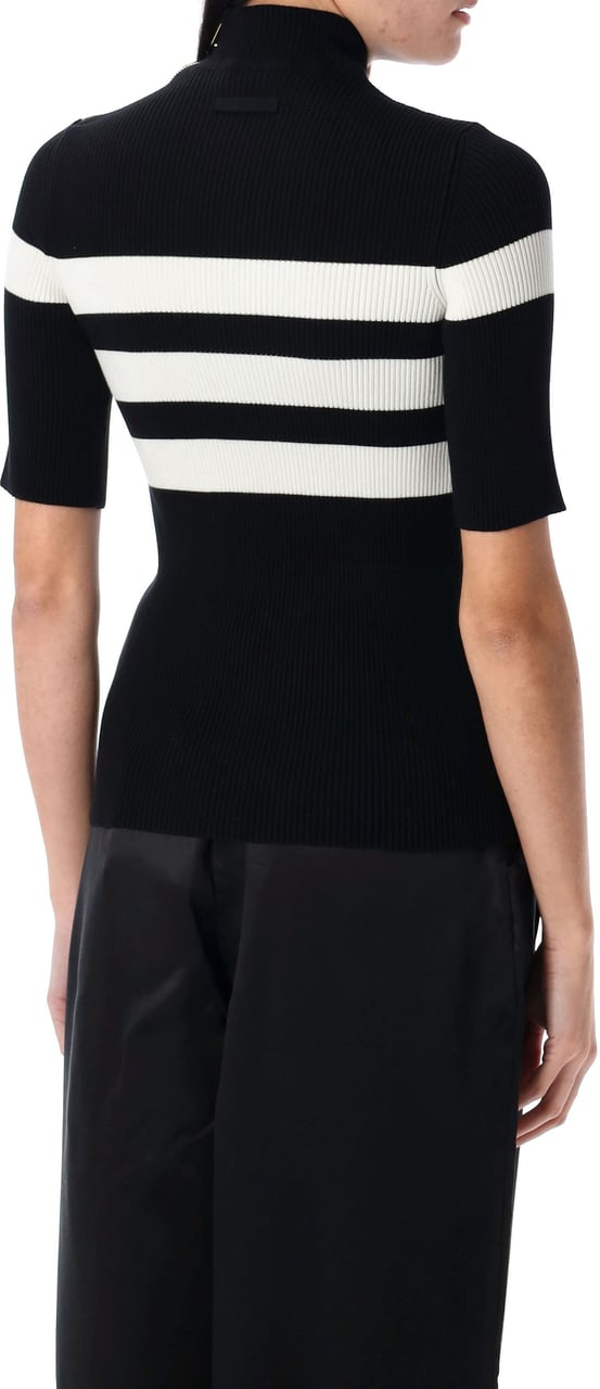 Jean Paul Gaultier Knitted Stripe Short Sleeve Knit Nero Zwart