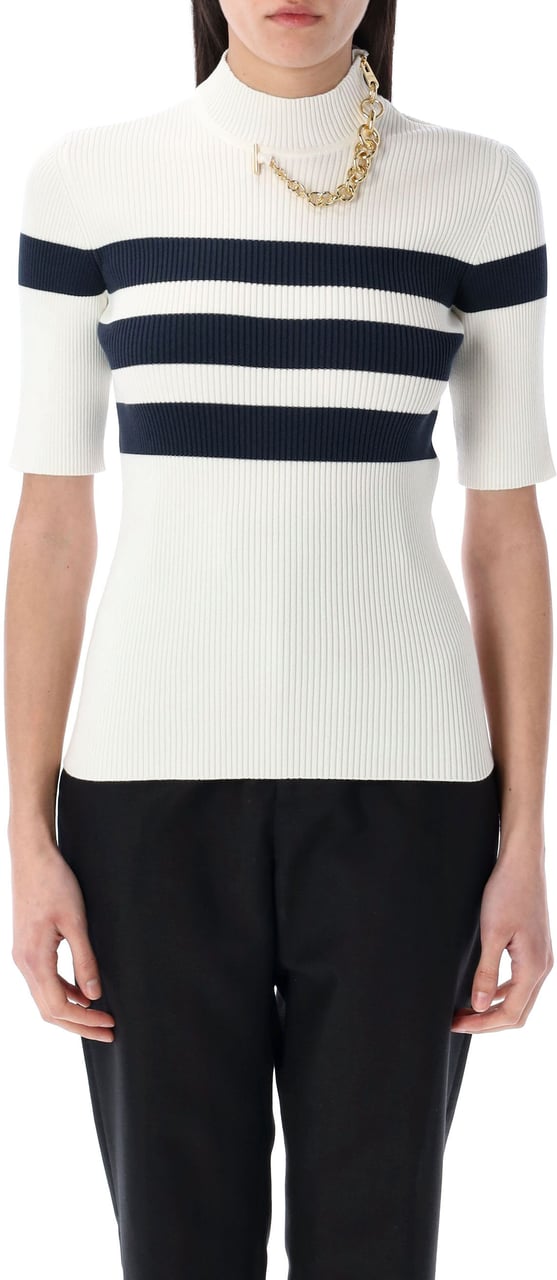Jean Paul Gaultier Knitted Stripe Short Sleeve Knit Bianco Wit