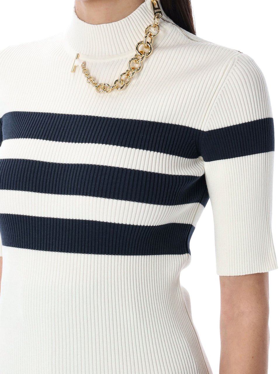 Jean Paul Gaultier Knitted Stripe Short Sleeve Knit Bianco Wit