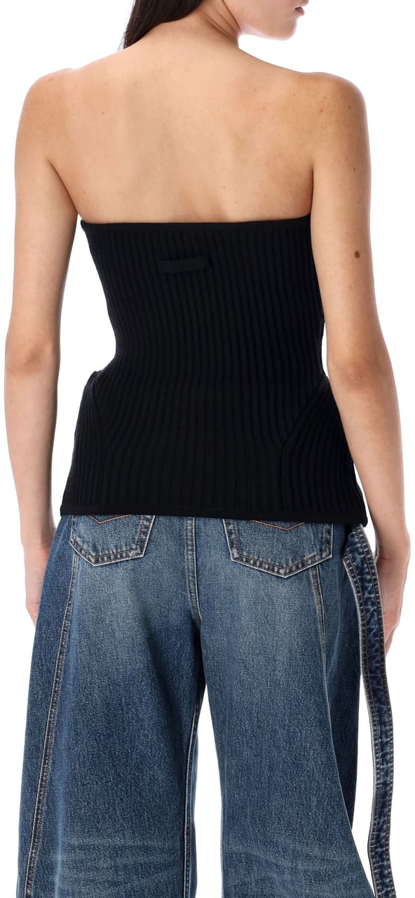 Jean Paul Gaultier Bustier Top Rib Knit Nero Zwart