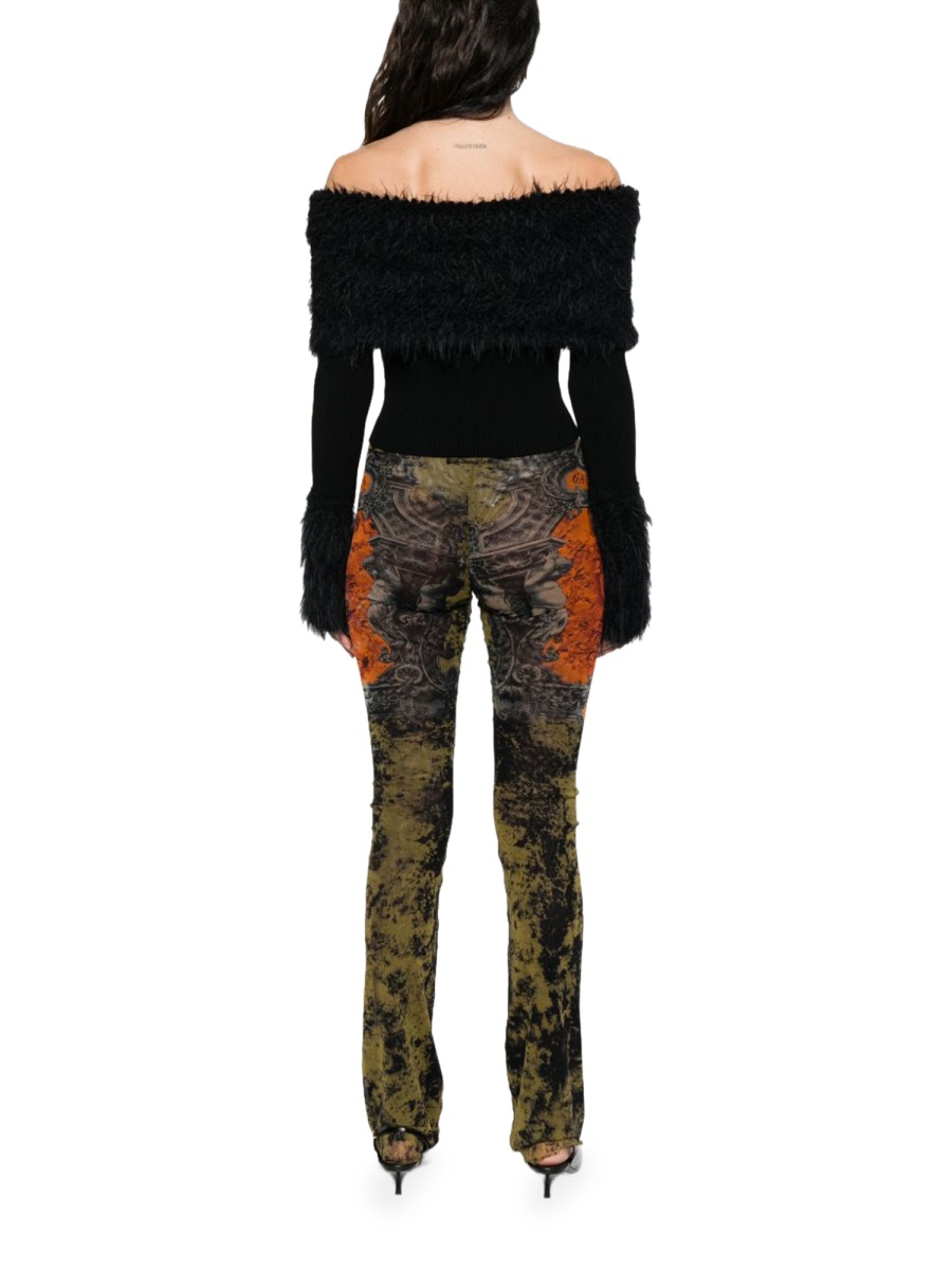 Jean Paul Gaultier Off-Shoulder Ribbed Knit Sweater Zwart