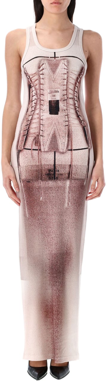 Jean Paul Gaultier Trompe L'Oeil Corset Rib Cotton Long Dre Dusty Pink Roze