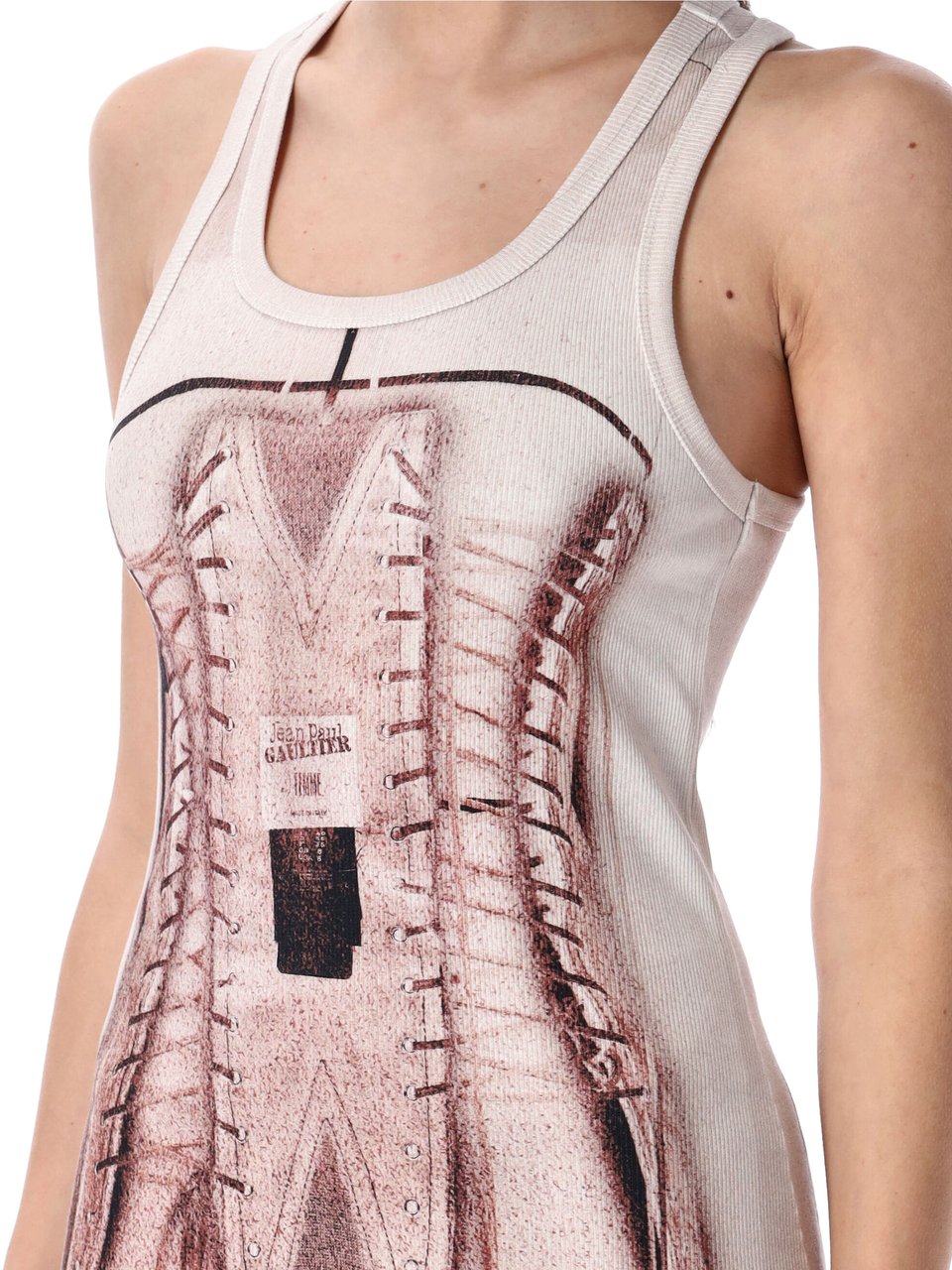 Jean Paul Gaultier Trompe L'Oeil Corset Rib Cotton Long Dre Dusty Pink Roze