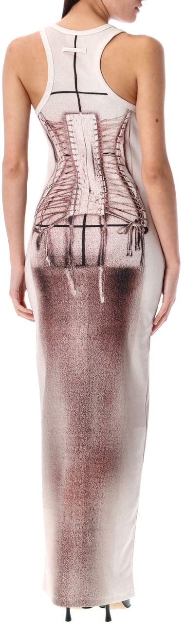 Jean Paul Gaultier Trompe L'Oeil Corset Rib Cotton Long Dre Dusty Pink Roze