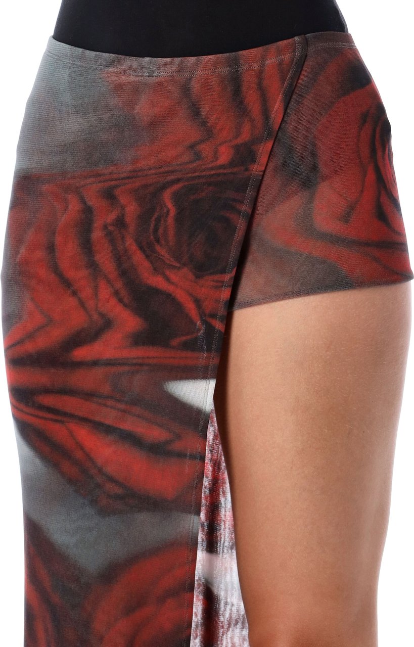 Jean Paul Gaultier Blurry Rose Midi Skirt White Red Rood
