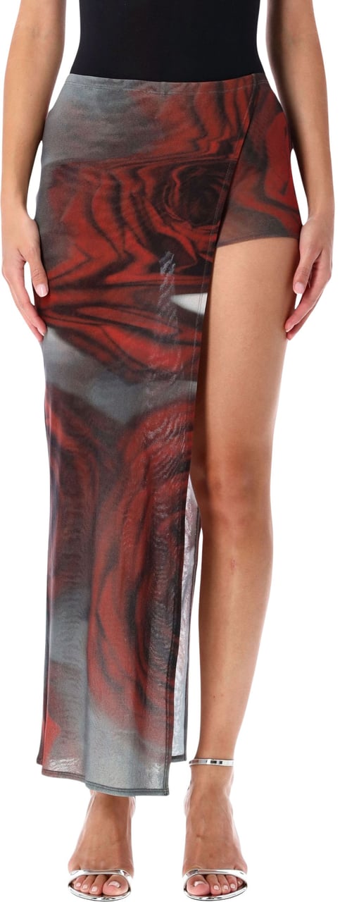 Jean Paul Gaultier Blurry Rose Midi Skirt White Red Rood