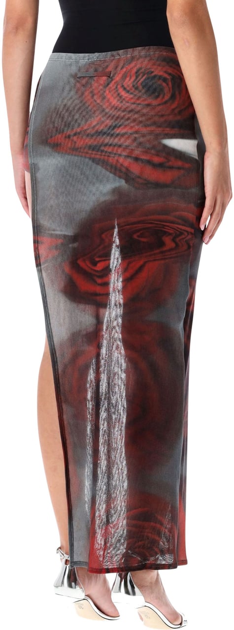 Jean Paul Gaultier Blurry Rose Midi Skirt White Red Rood