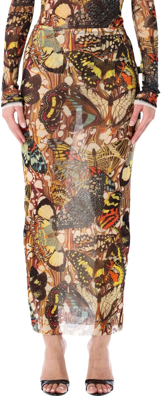 Jean Paul Gaultier Mesh Lacing Long Skirt Dress Papillon Yellow Multi Divers