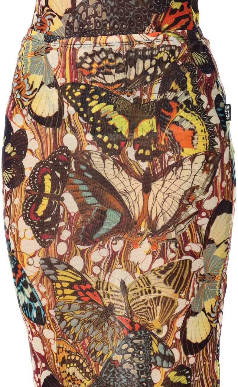 Jean Paul Gaultier Mesh Lacing Long Skirt Dress Papillon Yellow Multi Divers