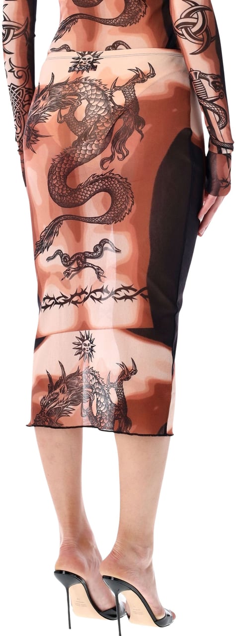 Jean Paul Gaultier Mesh Skirt Safe Sex Tatoo Nude Tatoo Beige