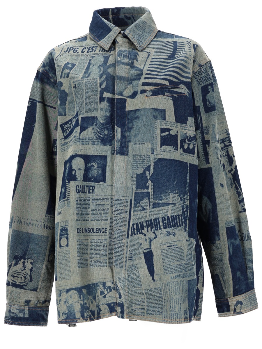 Jean Paul Gaultier All-Over Newspaper Print Cotton Shirt Grijs