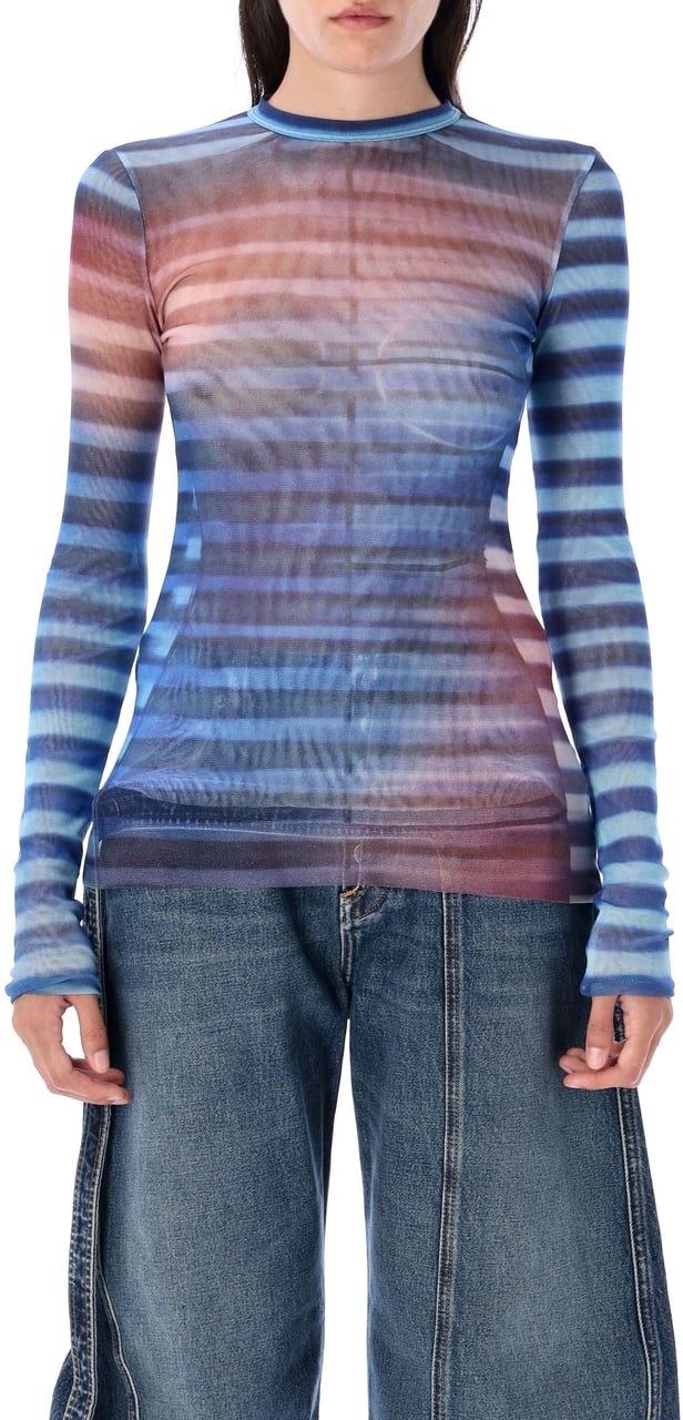 Jean Paul Gaultier Ls Top Stirpe Air Light Blue Peach Blauw