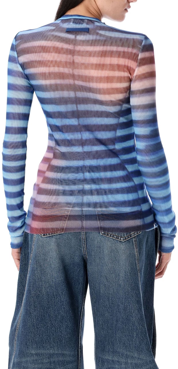 Jean Paul Gaultier Ls Top Stirpe Air Light Blue Peach Blauw