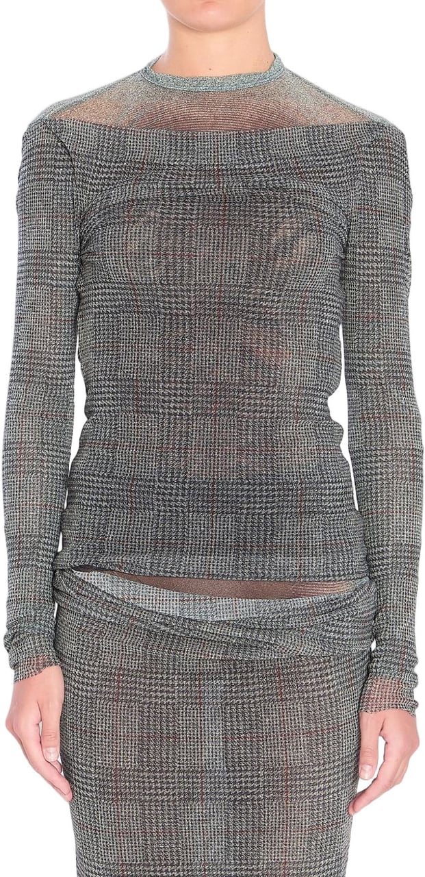 Jean Paul Gaultier Grey Prince of Wales Check Long-Sleeved Top Grijs