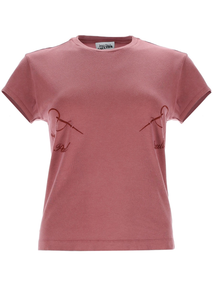 Jean Paul Gaultier Dusty Rose Needle Thread Embroidered T-Shirt Roze