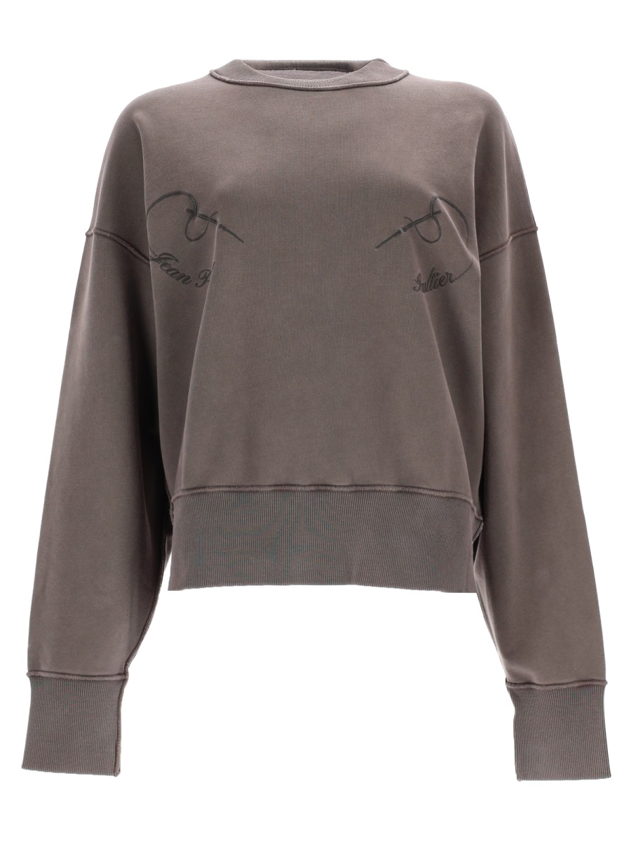 Jean Paul Gaultier Cropped Soft Faded Finish Organic Sweatshirt Grijs