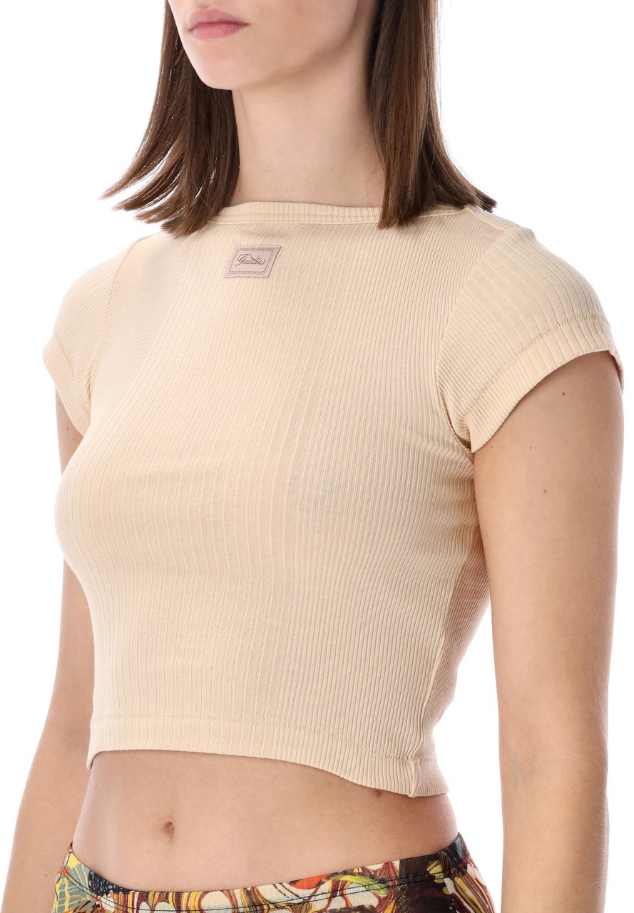 Jean Paul Gaultier Cotton Rib Baby Tee Gaultier Buckles Nude Beige