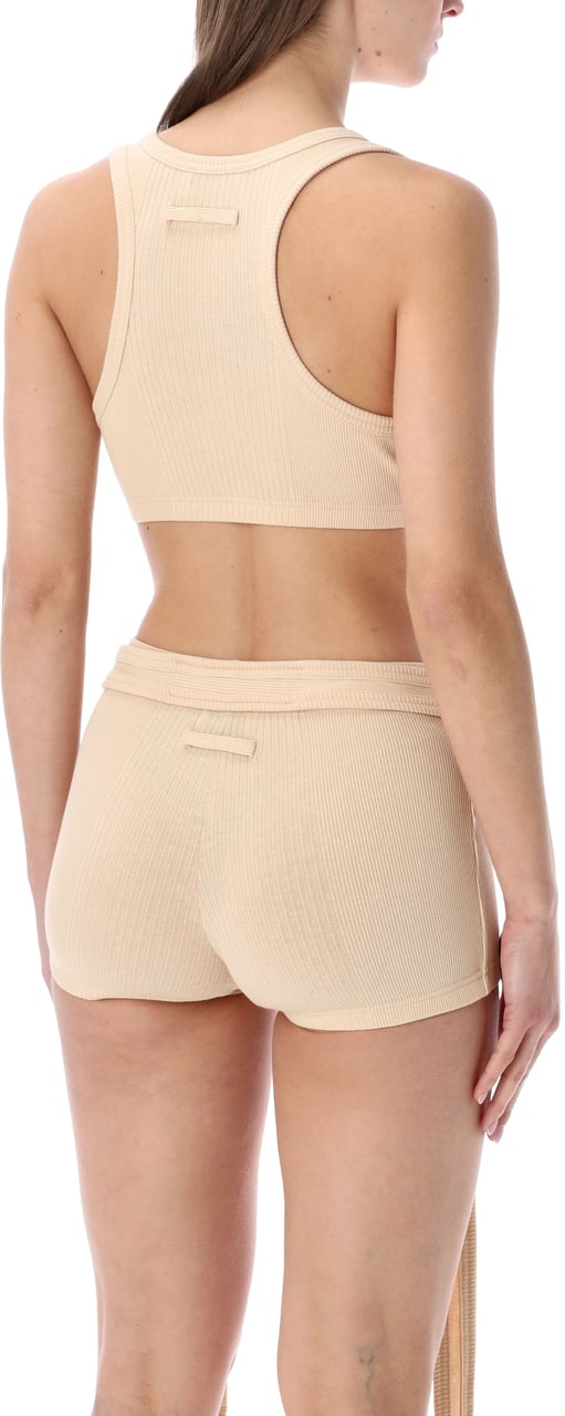 Jean Paul Gaultier Cotton Rib Bra Gaultier Buckles Nude Beige