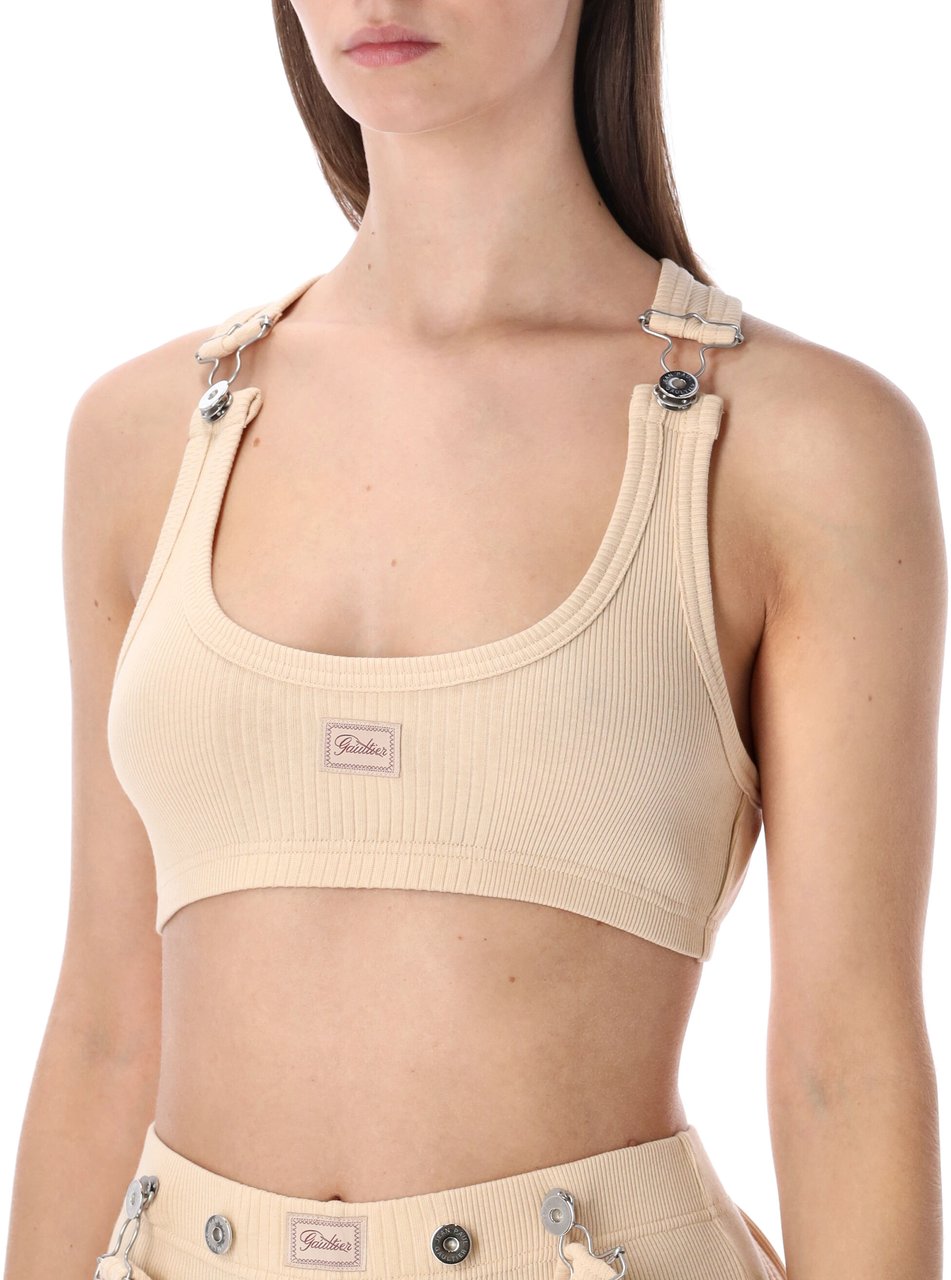Jean Paul Gaultier Cotton Rib Bra Gaultier Buckles Nude Neutraal