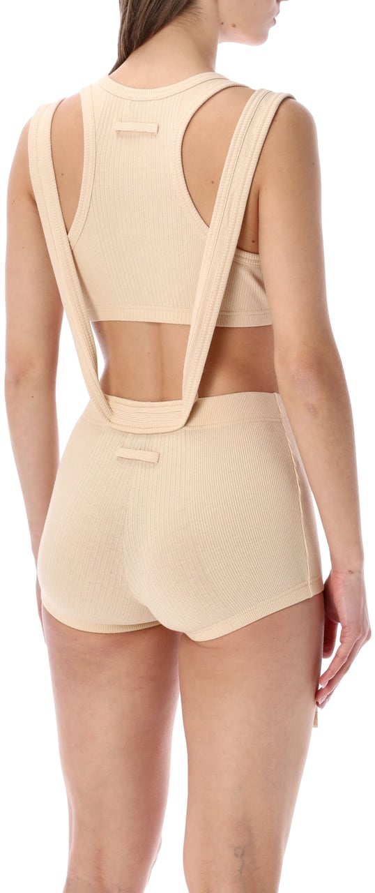 Jean Paul Gaultier Cotton Rib Bra Gaultier Buckles Nude Neutraal