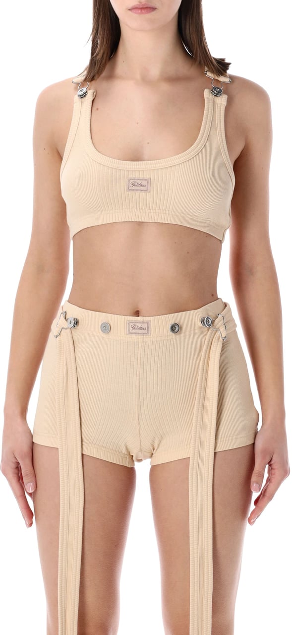 Jean Paul Gaultier Cotton Rib Bra Gaultier Buckles Nude Beige