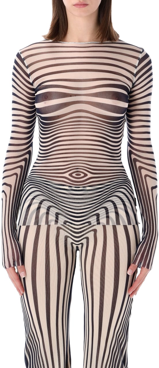 Jean Paul Gaultier Mesh Top Morphing Stripes Ecru Navy Navy
