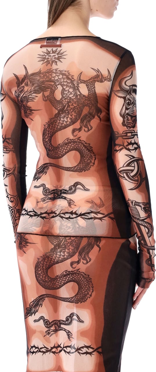 Jean Paul Gaultier Mesh Top Safe Sex Tatoo Nude Tatoo Beige