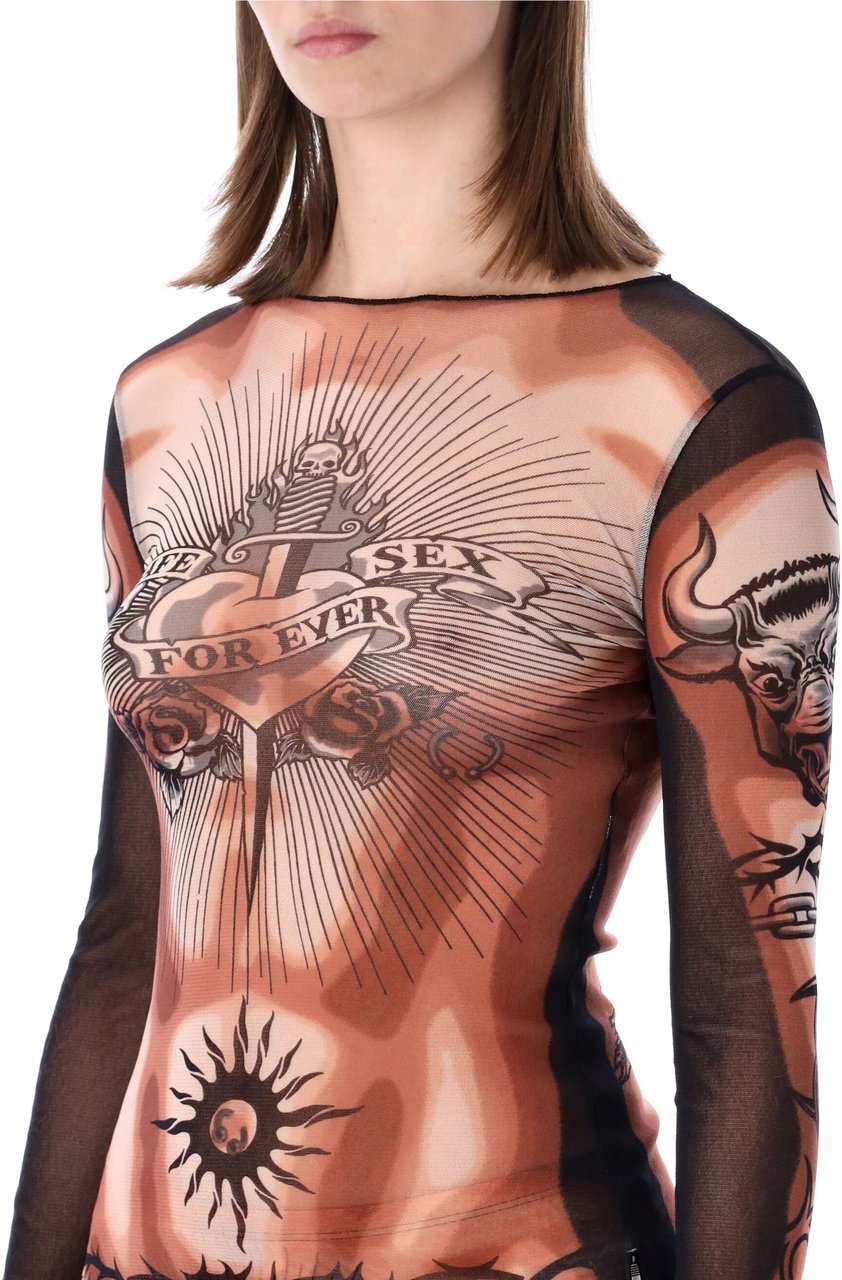 Jean Paul Gaultier Mesh Top Safe Sex Tatoo Nude Tatoo Beige
