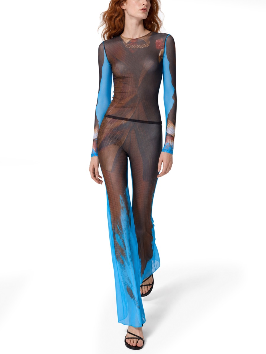 Jean Paul Gaultier Blue Tennis Suit Layered Print Blouse Zwart