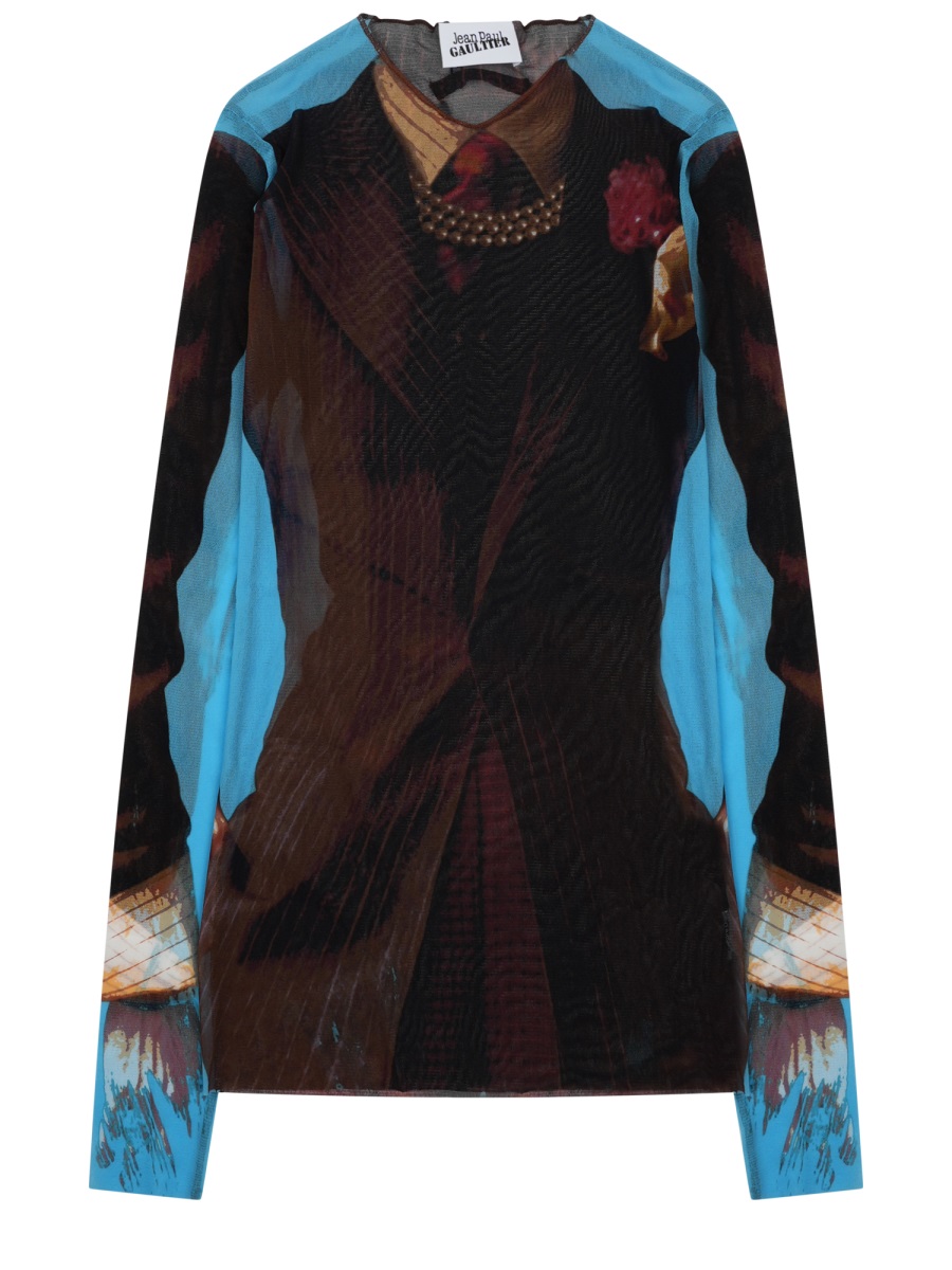 Jean Paul Gaultier Blue Tennis Suit Layered Print Blouse Zwart