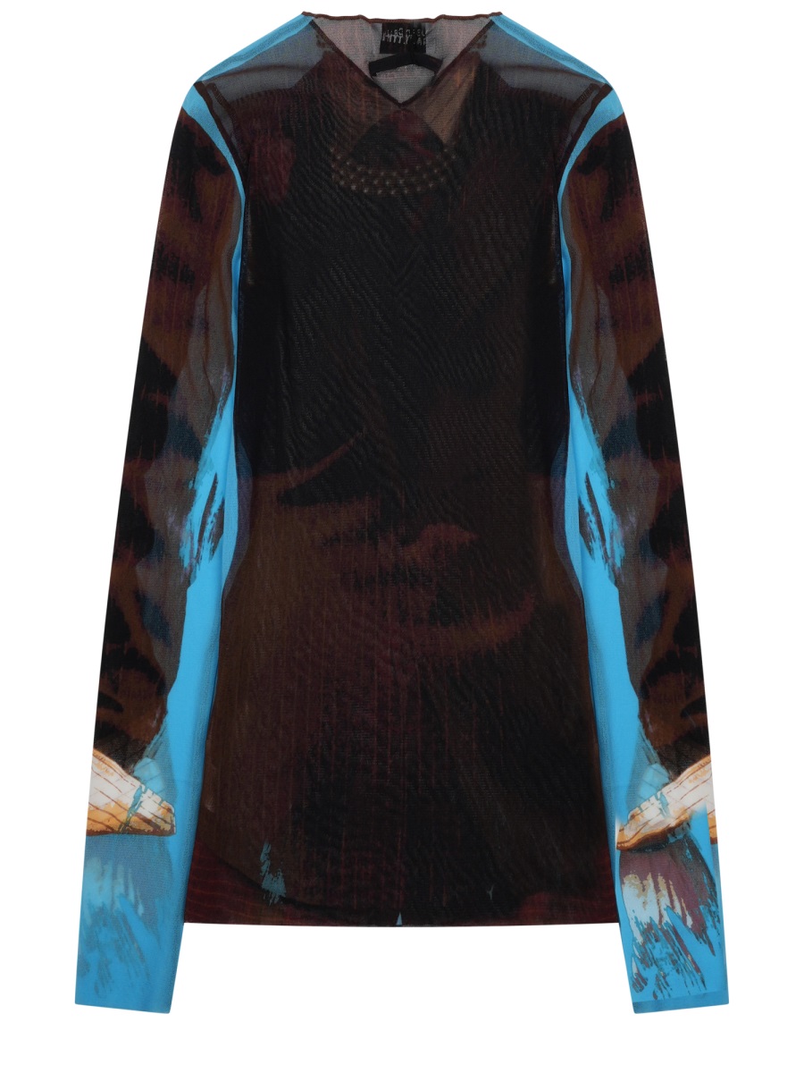 Jean Paul Gaultier Blue Tennis Suit Layered Print Blouse Zwart