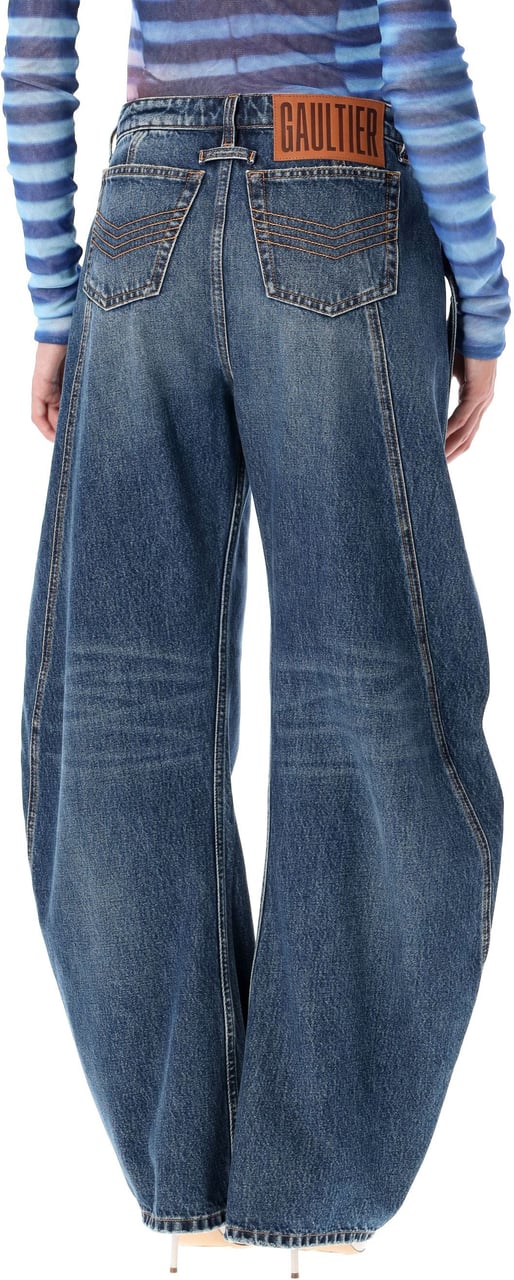 Jean Paul Gaultier Low Waist Belted Denim Baloon Vintage Blue Blauw