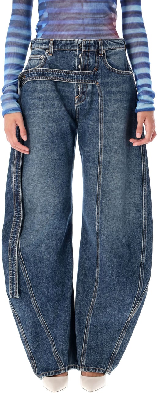 Jean Paul Gaultier Low Waist Belted Denim Baloon Vintage Blue Blauw