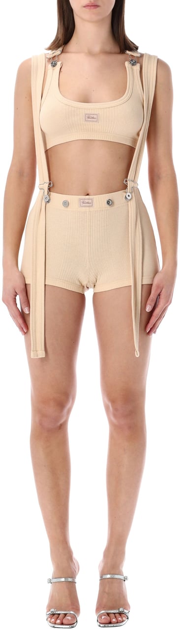 Jean Paul Gaultier Cotton Rib Short Gaultier Buckles Nude Neutraal