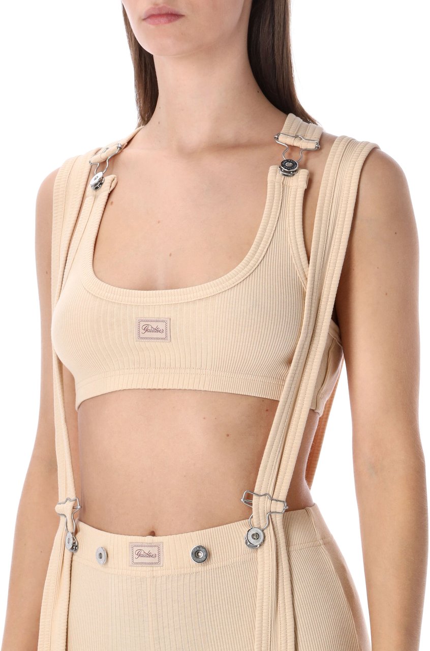 Jean Paul Gaultier Cotton Rib Short Gaultier Buckles Nude Neutraal
