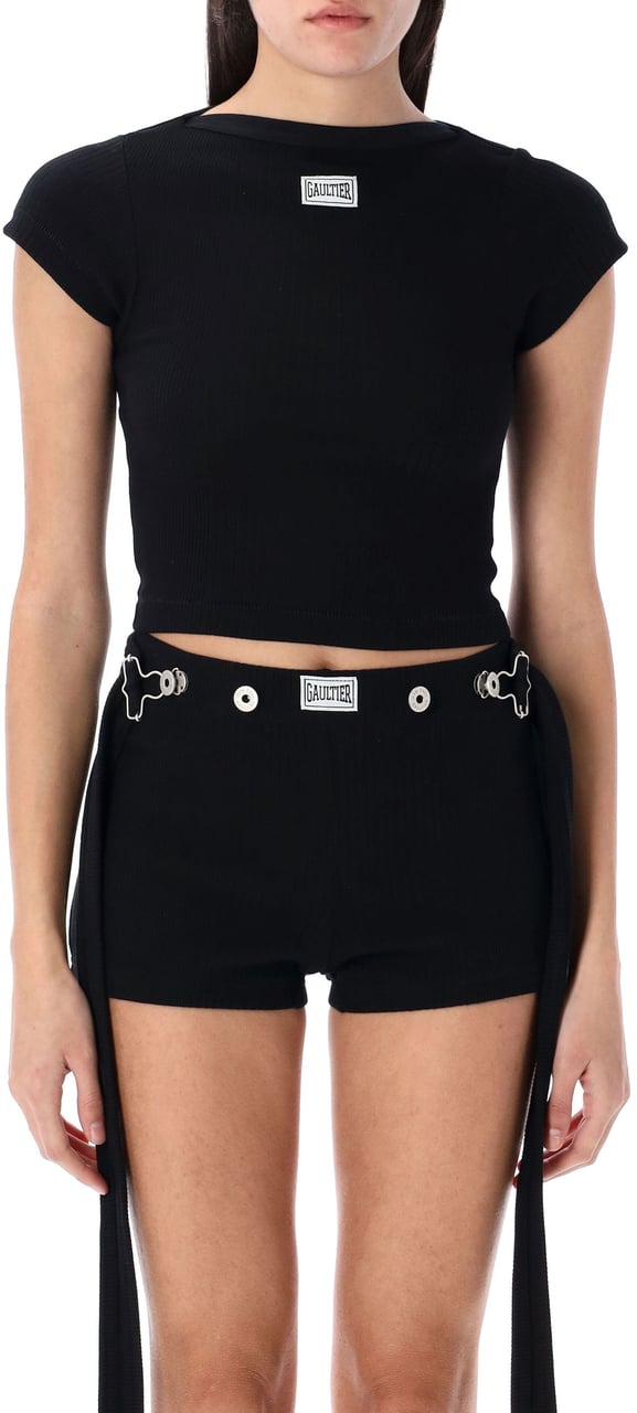 Jean Paul Gaultier Crop Baby Tee Nero Zwart