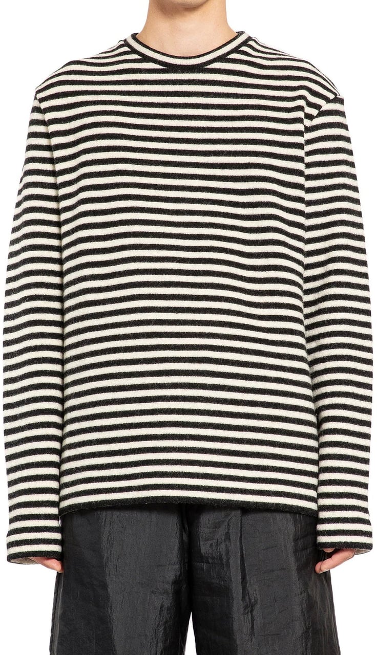 Jil Sander Striped Wool Compact Jersey T-Shirt Wit